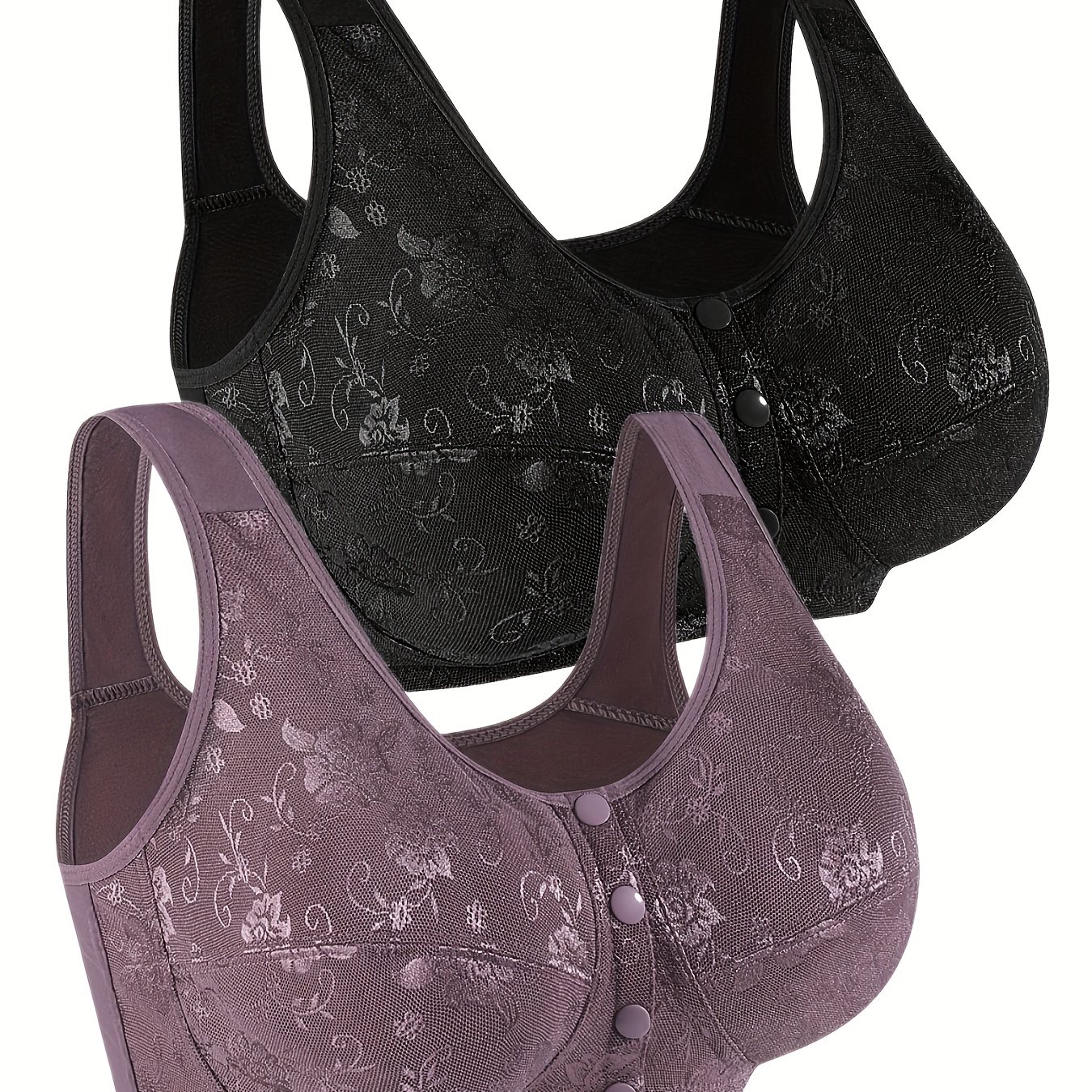 E-shop 2er-Packung Drahtloser Camisole-BH mit vorderem Verschluss für ältere Erwachsene, dünner BH mit Bügel für , leichter Halt ohne Polsterung,