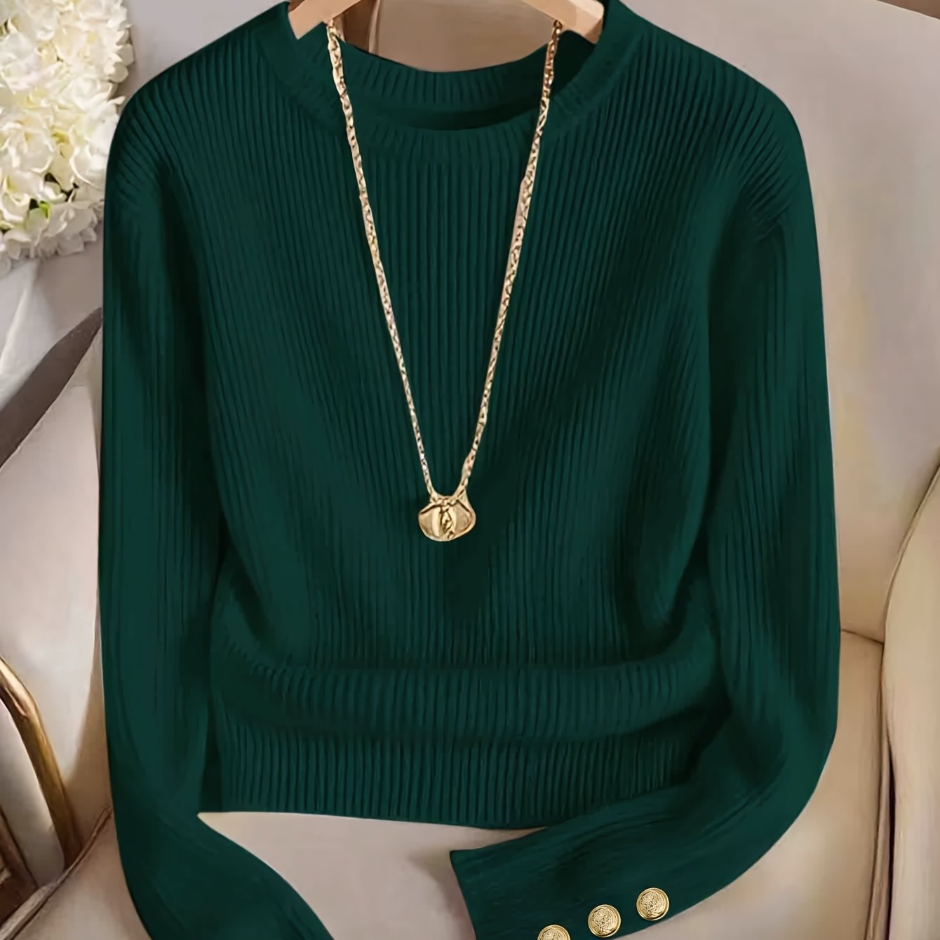 TEMU Women's Fashion Slim Neck Fake Button Long Sleeve T-shirt