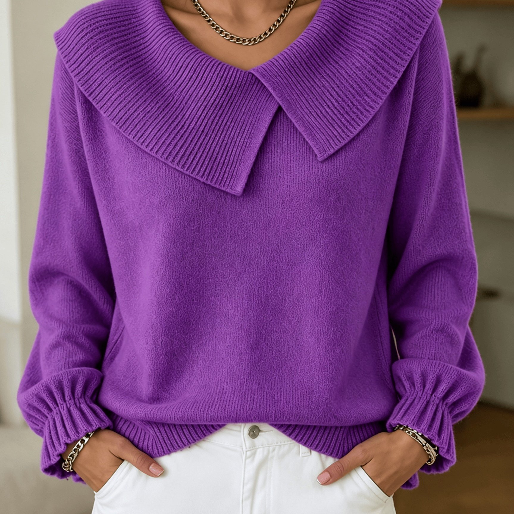 TEMU Pull Femme Grande Taille Élégant à Large Couleur Unie, Haut Décontracté Manches Longues, Couche de Base