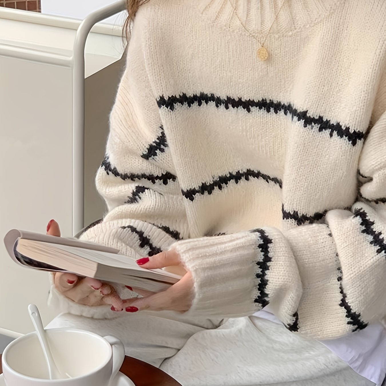 Women's Striped Turtleneck Sweater