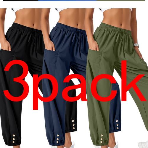 the 2025 new 3pcs loose high waisted and linen pants 9 inch pants wide leg unisex pants with pockets for convenient going out casual trousers with a loose fitting waist