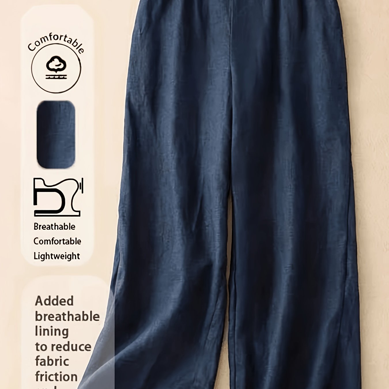 TEMU Women's Straight-leg Ankle Pants With Button Closure & Detail - Loose-fit Trousers Suitable For , Solid Color Casual To Dressy Wear, Machine