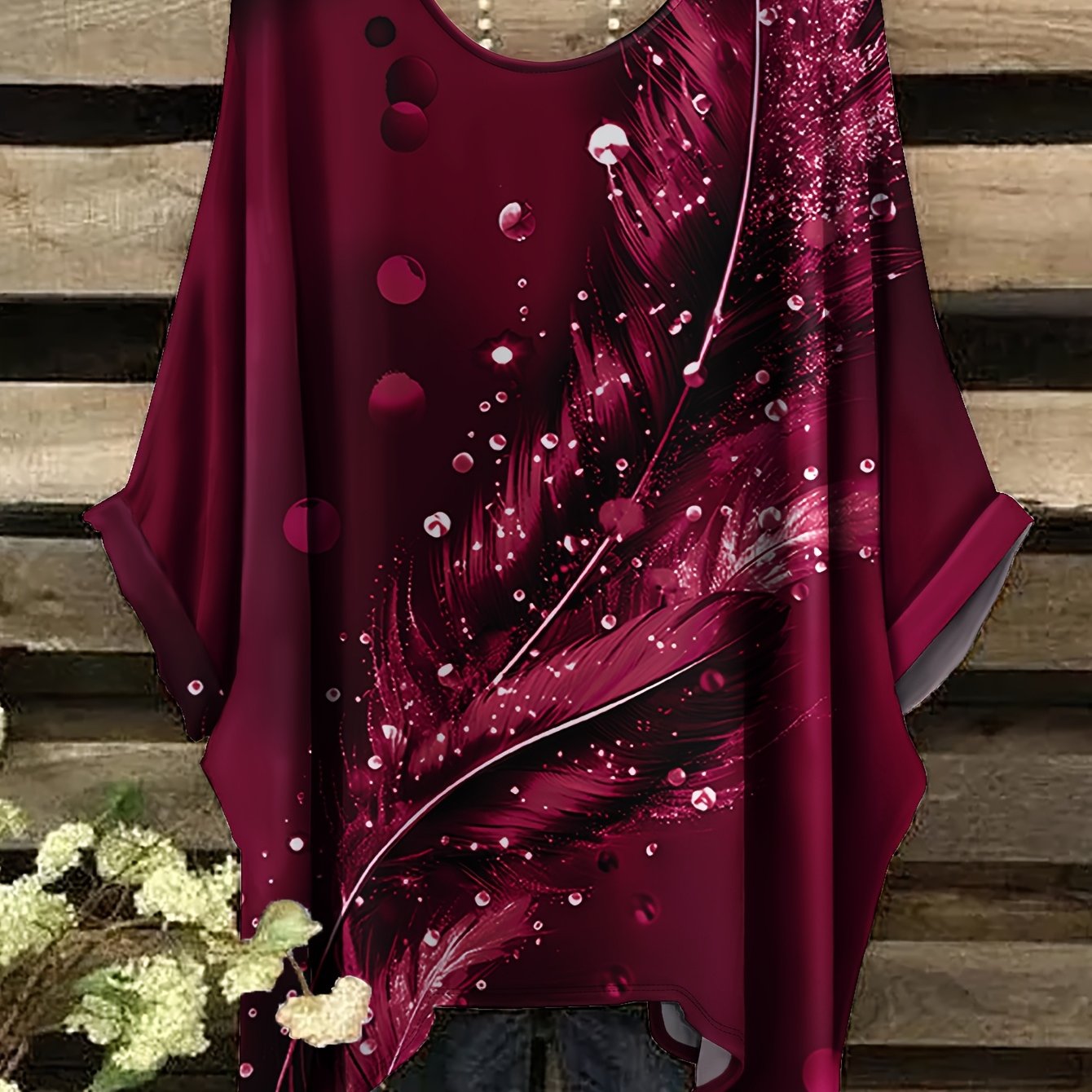 TEMU Plus Size, Summer Fashion New Product: Plus-size Round-neck Women's Short-sleeve T-shirt With Natural Irregular Dot Pattern Print, Casual And