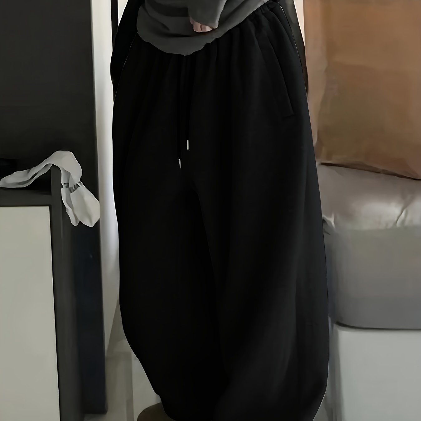 TEMU Plus Size - Plus Size - Long Size Plus Size Fashion Casual Drawstring Pocket Wide Leg Sweatpants