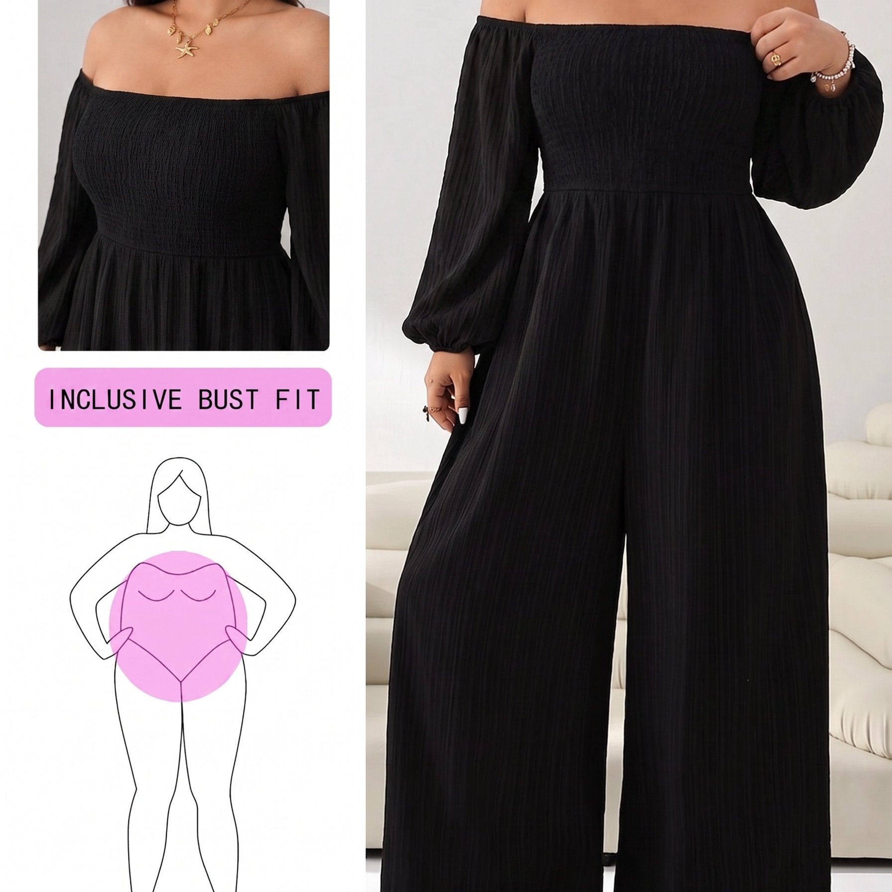 TEMU Plus Size Women' Long Sleeve Wide Leg Jumpsuit