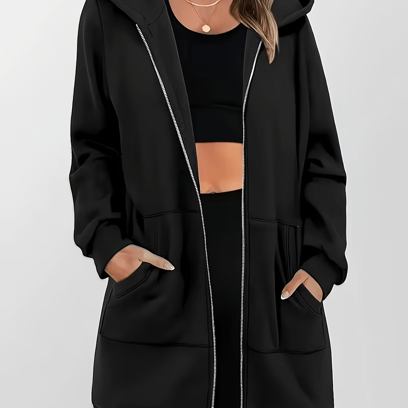 TEMU Plus Size, Plus Size Women's Fashion Zip-up Hoodie, Long Sleeve Versatile Sweatshirt, Casual Cardigan Top