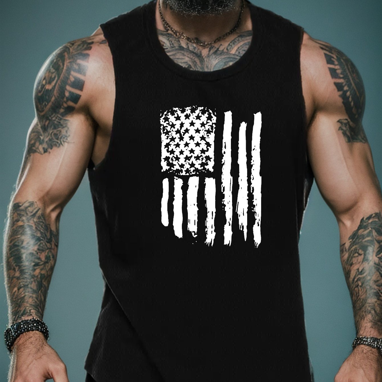 TEMU Creative American Flag Pattern Print Men's Casual Breathable Comfy Sleeveless Tank Tops, Quick Drying Sports Vest, Men's Summer Clothes Outfits, Men's Undershirts Tops