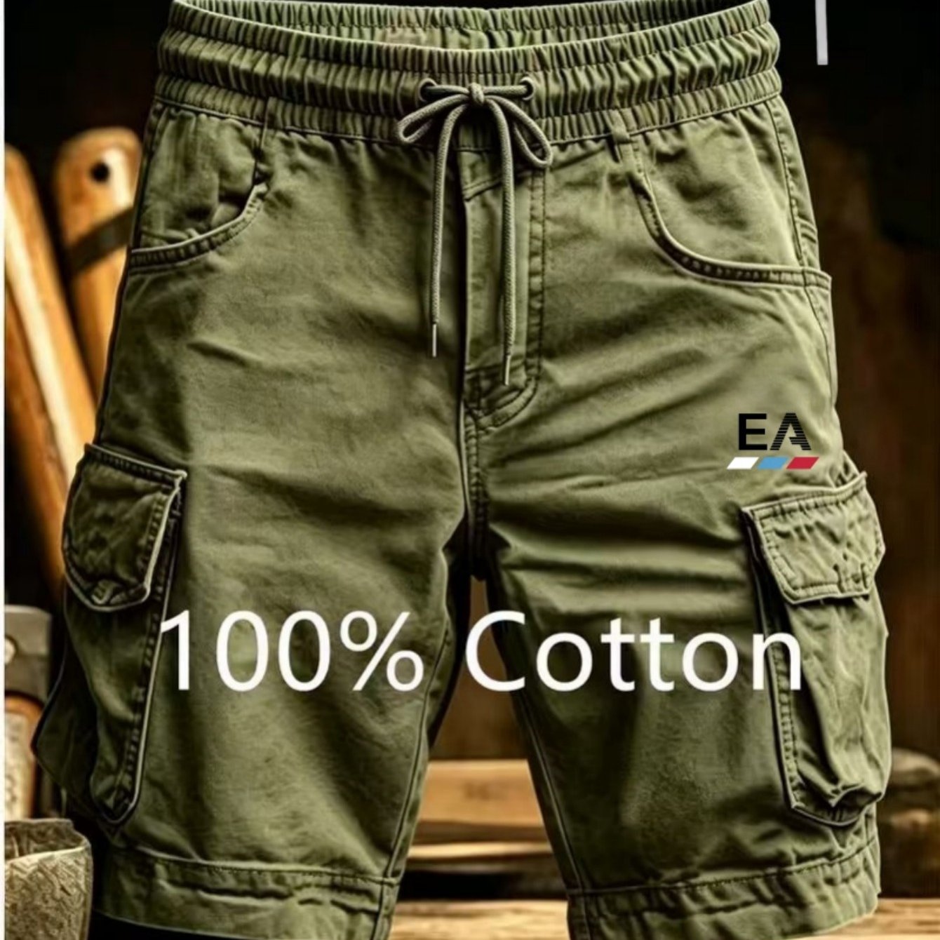 Men's Summer Pure Cotton Basic Shorts With Necklace Gift, Classic Multi-pocket