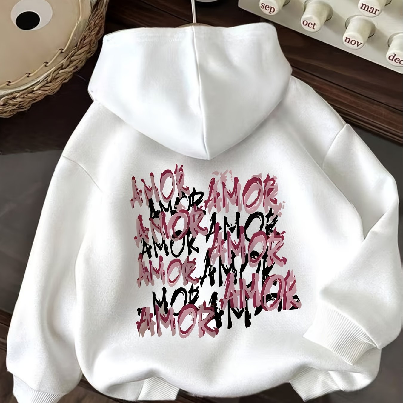 TEMU Fashionable Women's Hooded Sweatshirt Featuring An "amor" Graphic Print - A Casual Pullover Suitable For , Perfect For Relaxed Wear, Graphic