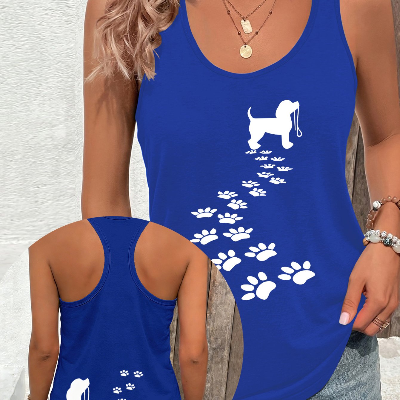TEMU Silhouette Track Print Marks Of, 2026 Spring And Summer New Sleeveless Vest, Slim Fit Backless Sleeveless Age-reducing Style, Cool Vest For Home