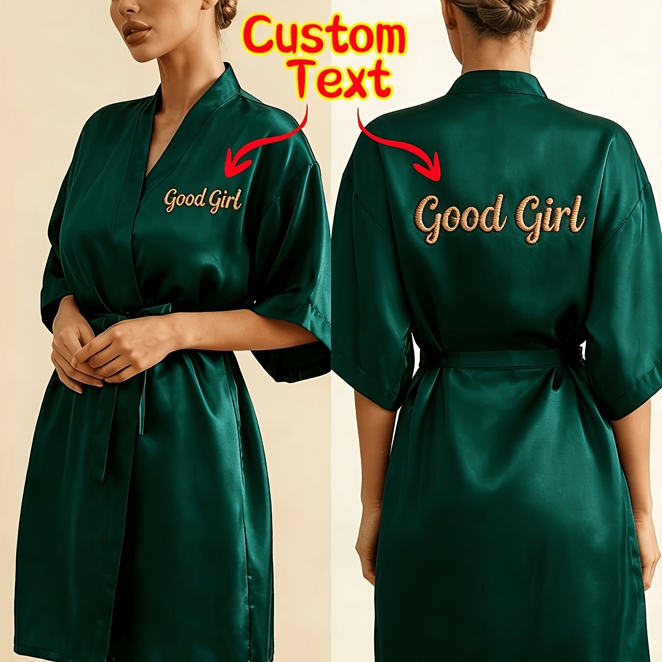 TEMU Custom Name Women's Nightgown, Embroidered Personalized Name Or Birthday Date, Custom Name Women's Loungewear, Tie-front Bathrobe, House Robe,