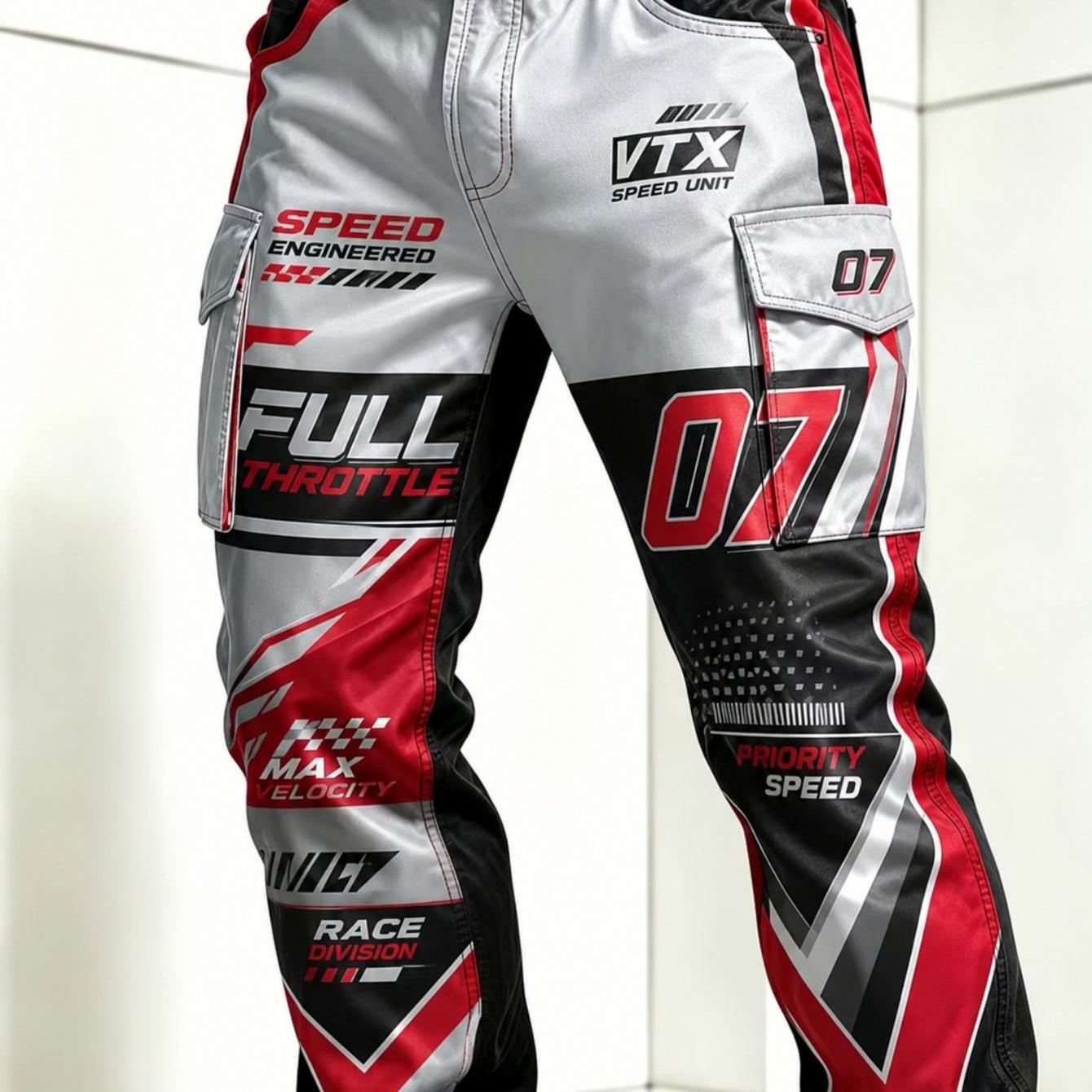 Men's Racing-style Multi-pocket Cargo Pants- Suitable For , Ideal For Motorcycle Riding And Outdoor Work, Machine Washable Regular-fit Mid-length Pants