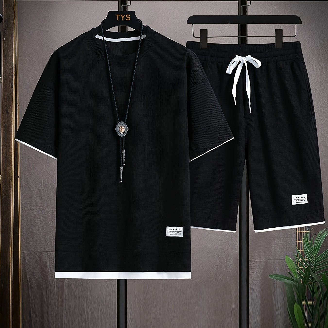TEMU Men's Summer Casual Sportswear Set, Round Neck Short Sleeve T-shirt And Drawstring Shorts, , Suitable For Daily Leisure And Outdoor Sports