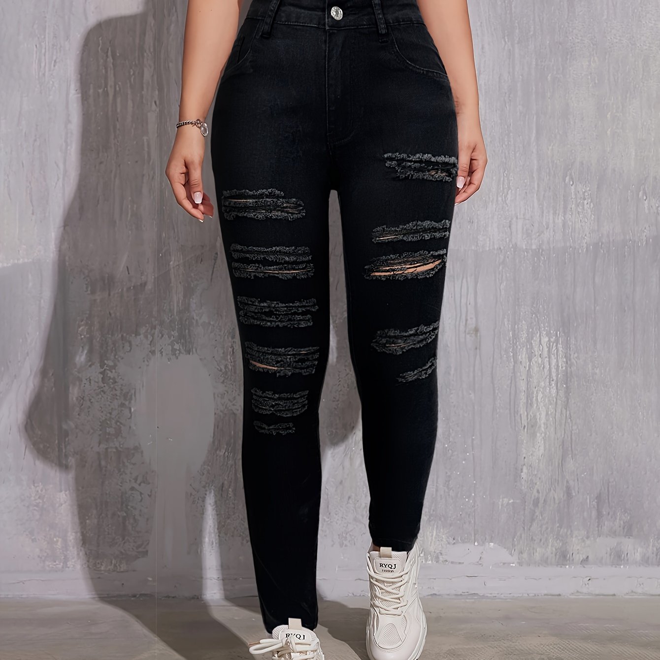 Image of Ripped Long Pants Denim Jeans