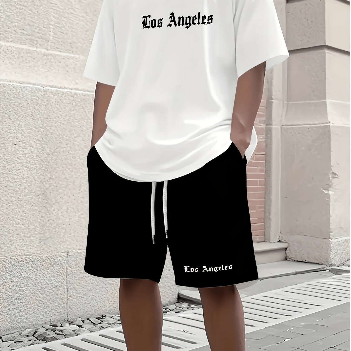 TEMU Ly [printed Design – Not Textured] Men's Summer Casual Sportswear Set: Short-sleeve T-shirt + Drawstring Waist Shorts, Comfortable, Breathable,