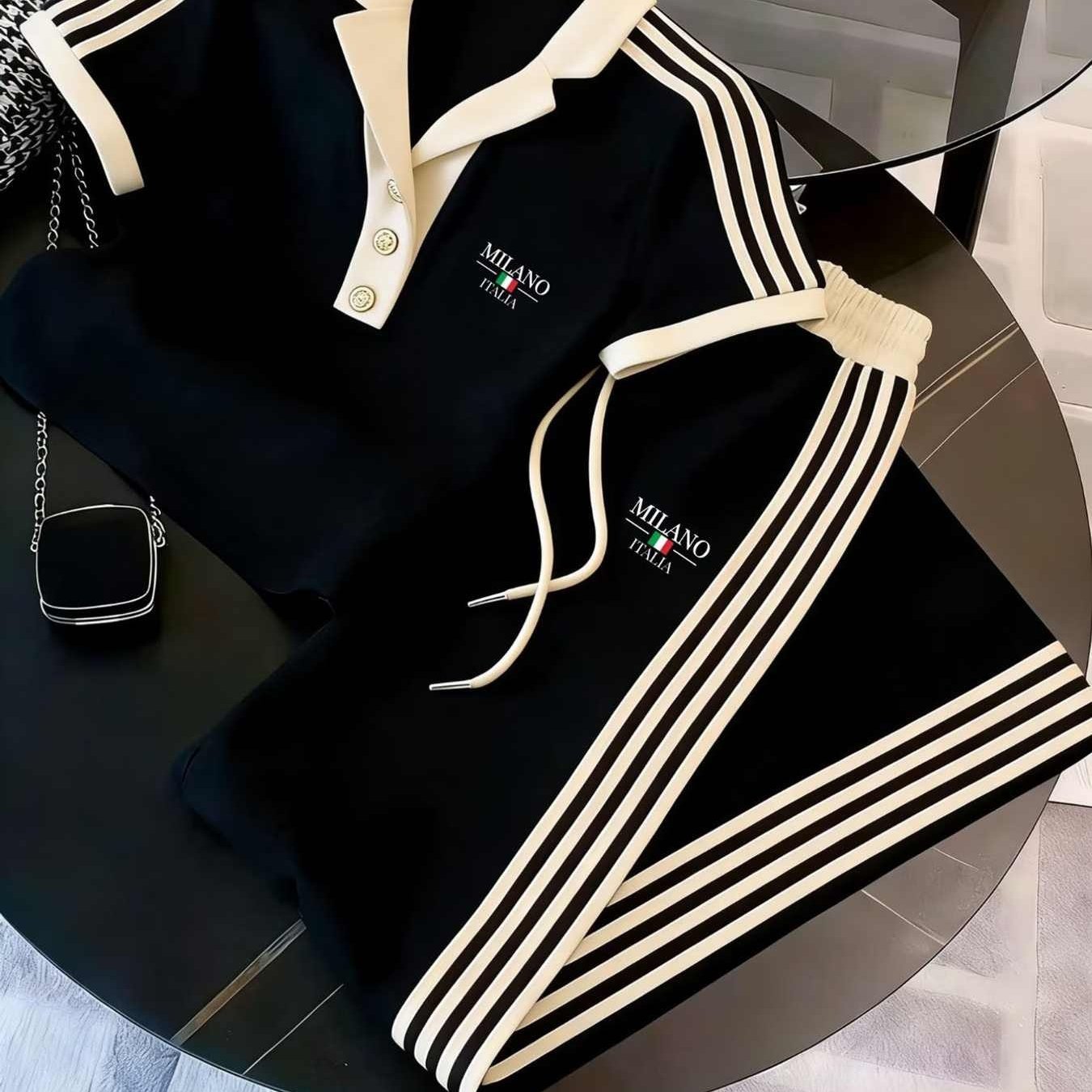 Image of Sleeveless Shirt With Striped Collar, Italy Logo, Sports Suit, Street Style, Casual Trend, Teenager Fashion Sportswear, Casual Wear, Perfect For Outdoor, For Teenager