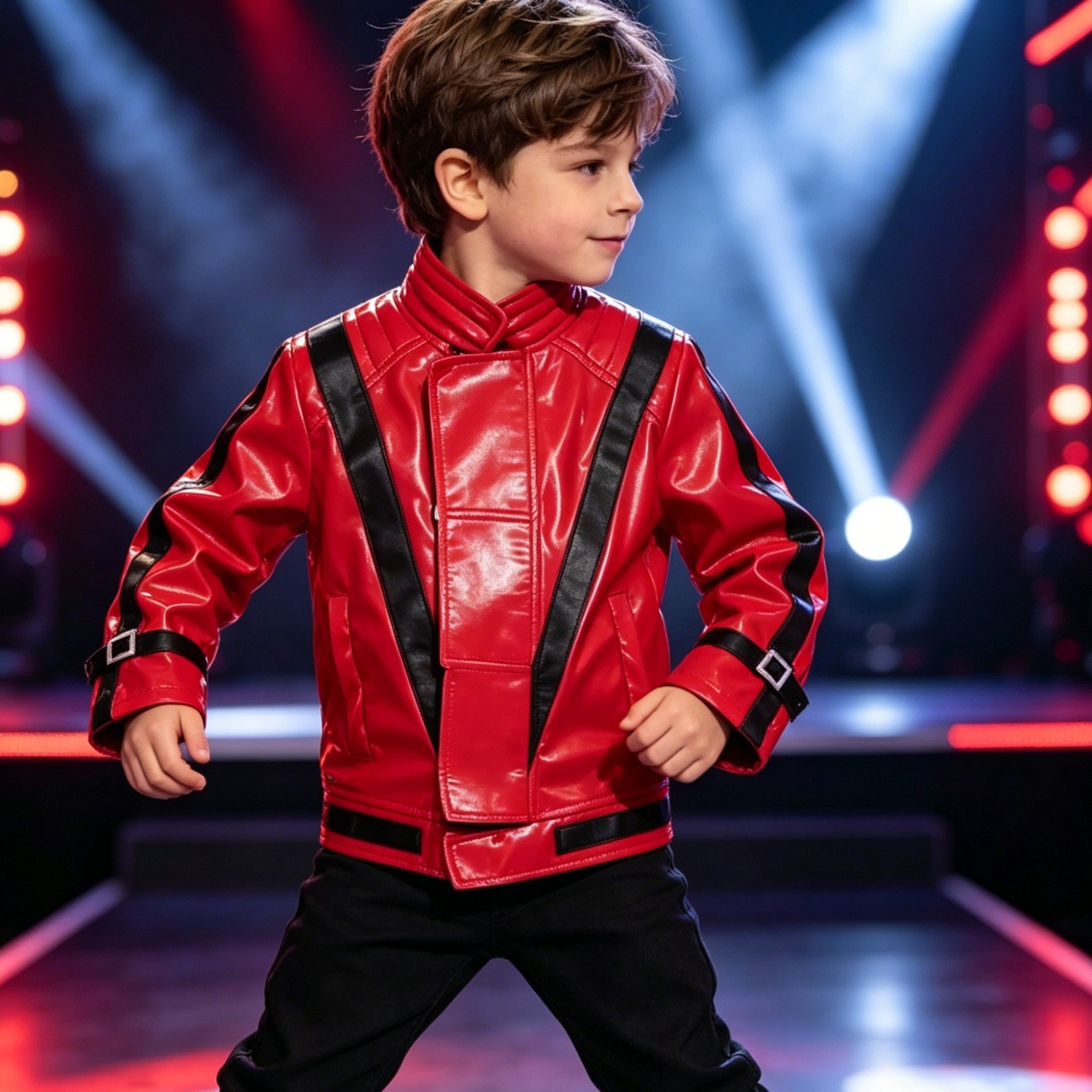 TEMU Veste Rouge et Noire pour Garçon, Style Moto avec Poignets Réglables, pour Halloween et Spectacles de Fêtes