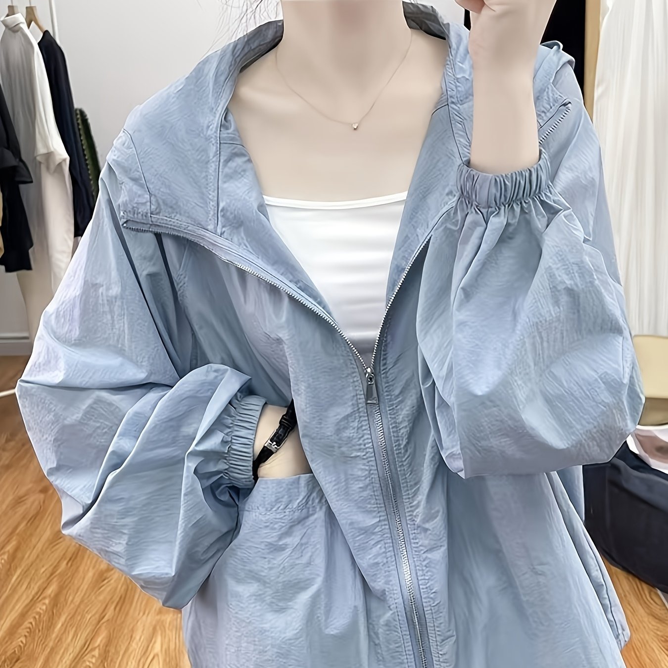 TEMU 新作 レディース 長袖ジャケット エアコン服 夏用日焼け防止ウェア 多機能フード付きトップス アウトドア日焼け止め服 軽量ジャケット レディース