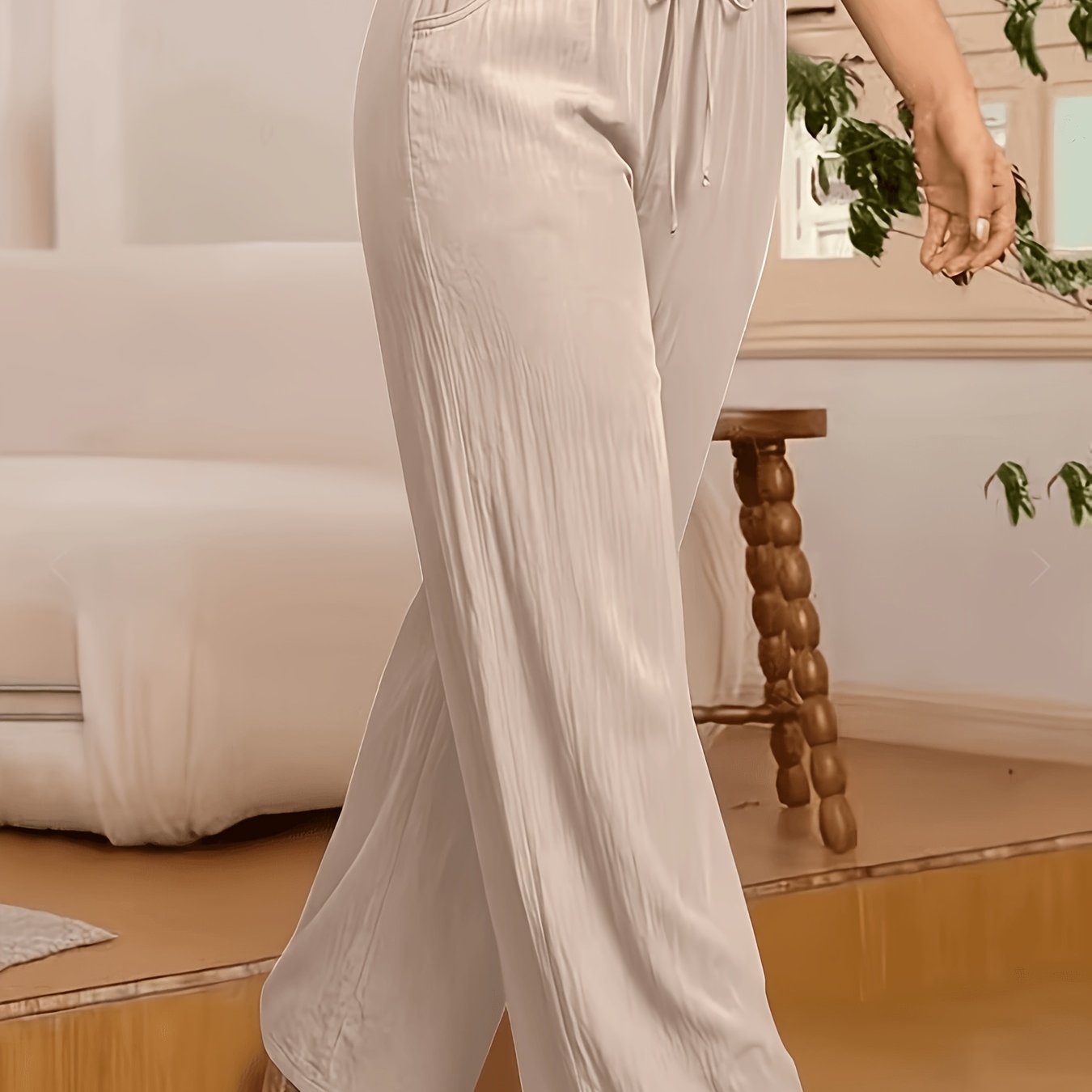 TEMU Women's Fashion Solid Color Elastic Waist Leisure Versatile Comfortable Wide-leg Pants
