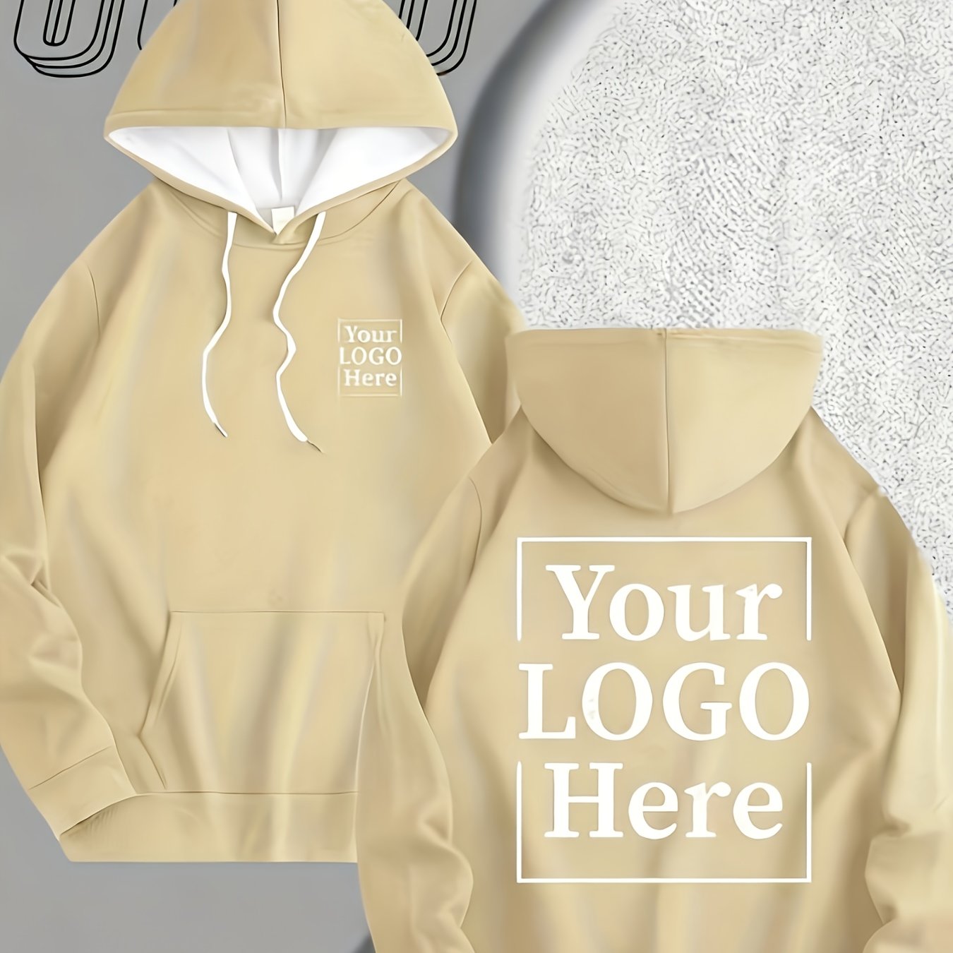 TEMU Men's Heavyweight Hoodie - Double-sided Custom Print (front And Back), Thick Pullover Sweatshirt For Winter, Personalized Workwear, Team