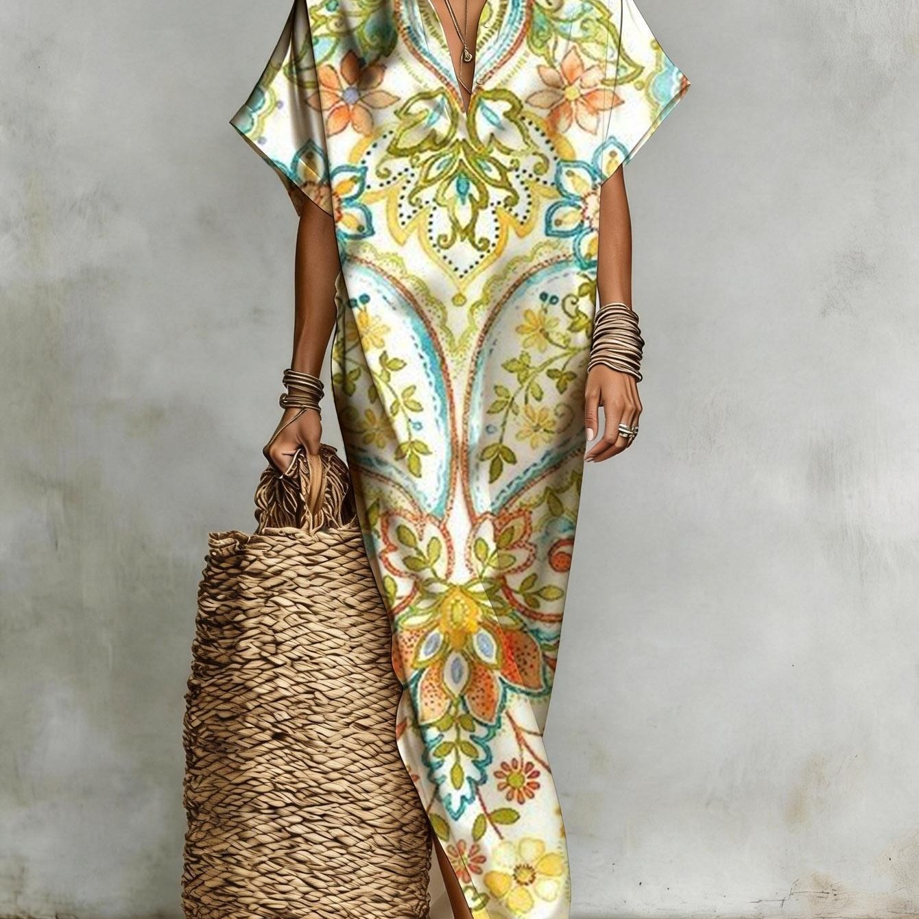 Versatile Classic Summer Casual Maxi Dress Short Sleeve Shirt All-match Boho Dress