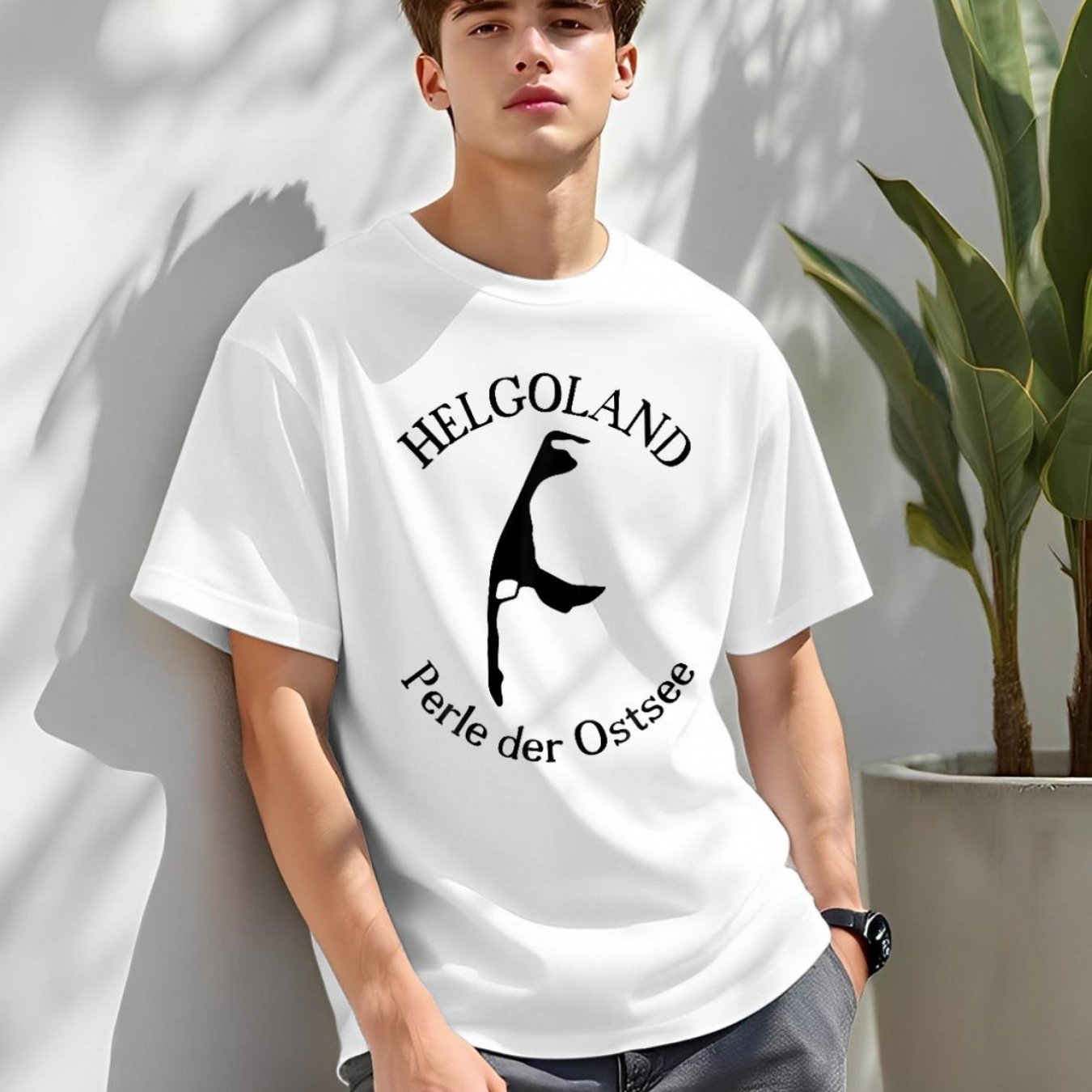 Image of Men's Heavyweight 180gsm & Sylt Sea T-shirt - German Coastal Lighthouse & Beach Print, Relaxed Fit Round Neck Short Sleeve Tee For Casual Wear & Travel Souvenir