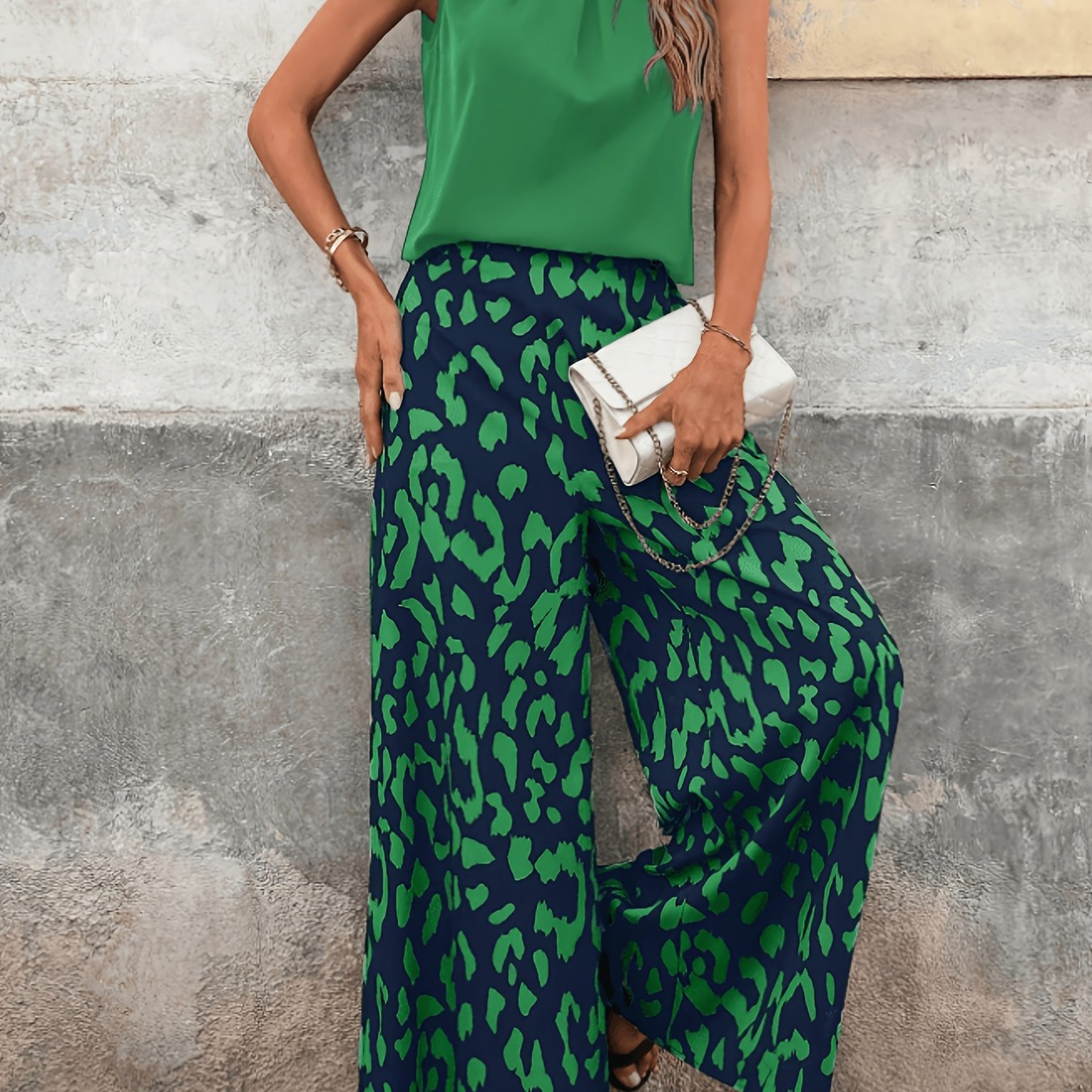TEMU Women's Elegant Solid Color Pullover And Straight Long Pants Two-piece Set, Casual To Formal Wear, Machine Washable