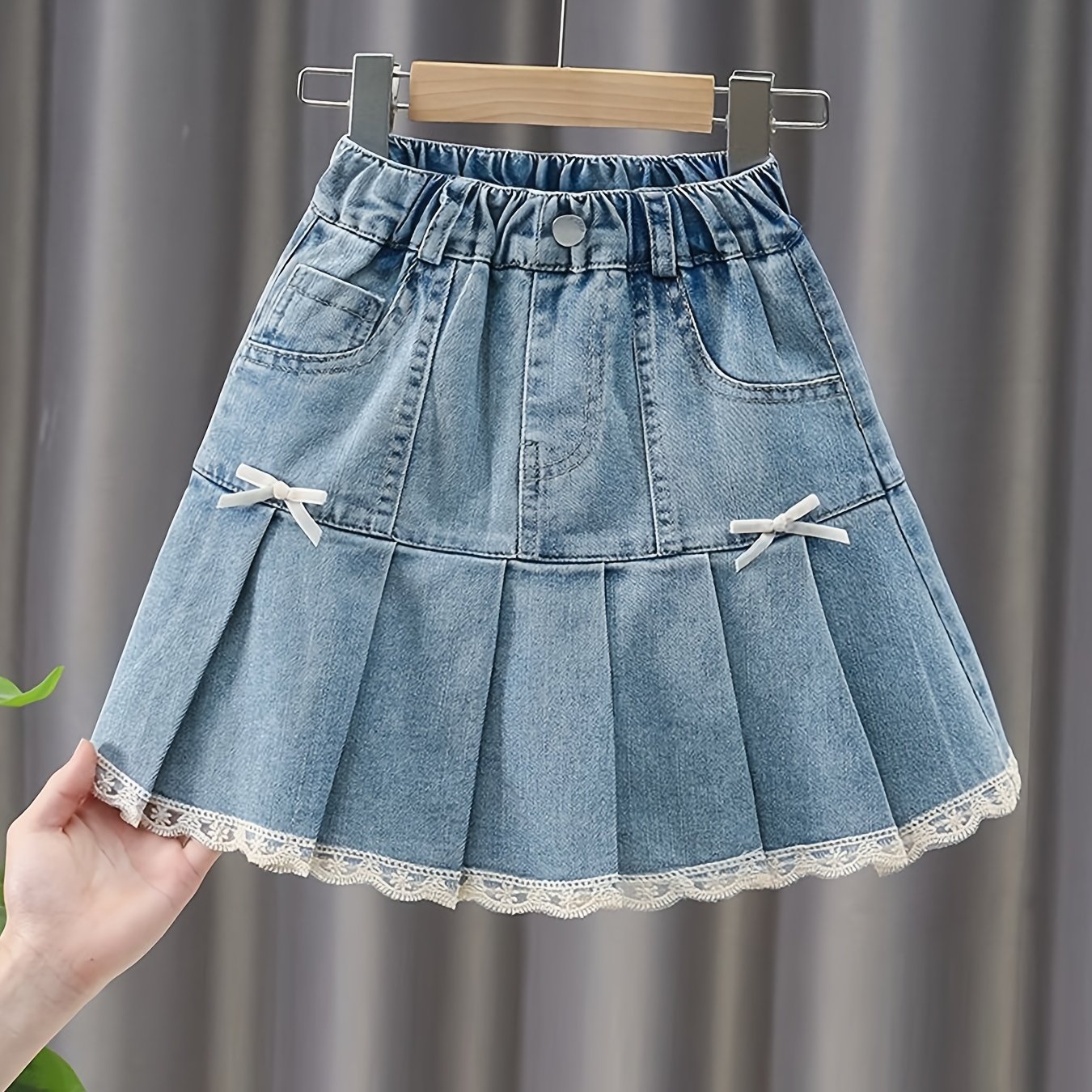 A Denim Skirt With Lace And A Bow, Versatile Like A Cake Skirt