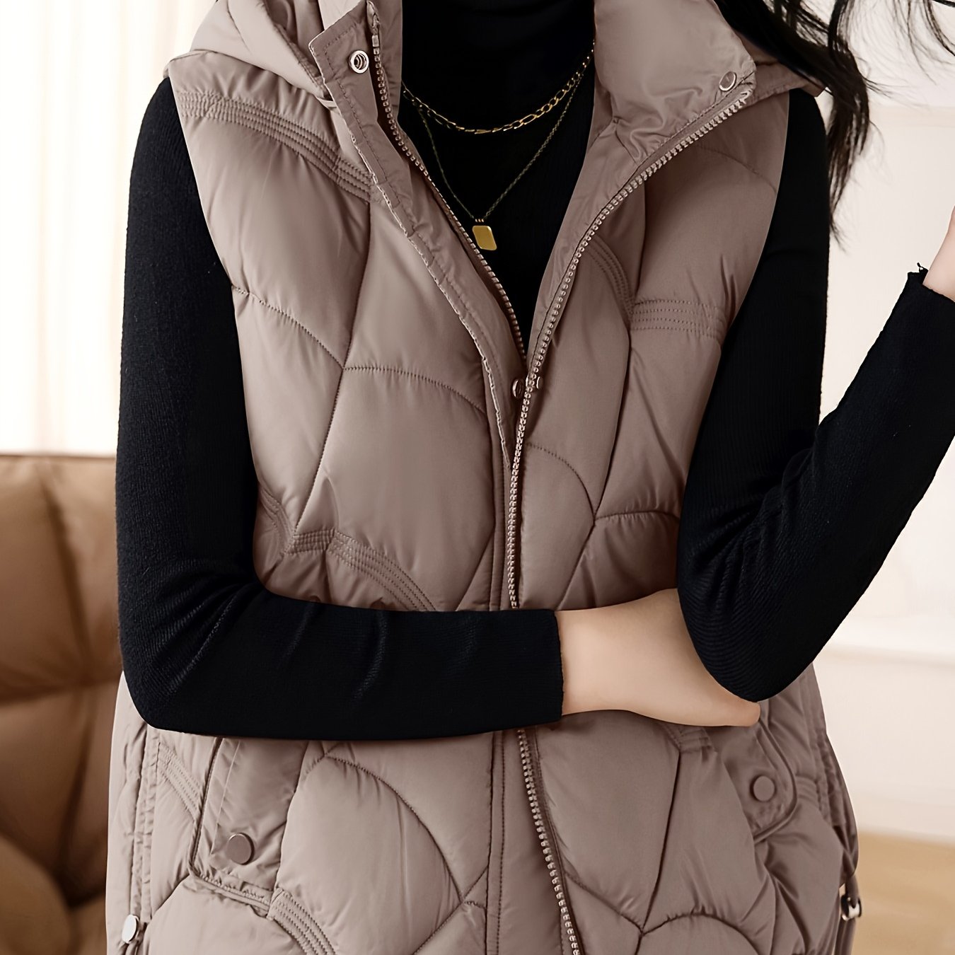 TEMU A Women's Vest Autumn And Winter Shoulder Stand Up Collar Short Clip Versatile Vest Jacket