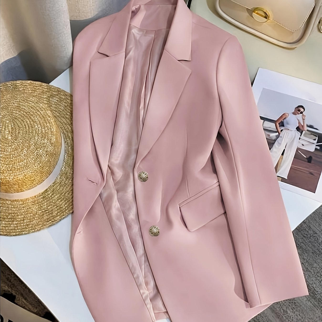 TEMU Women's Casual Blazer, French Style Spring/autumn New Style, Solid Color Lightweight Jacket