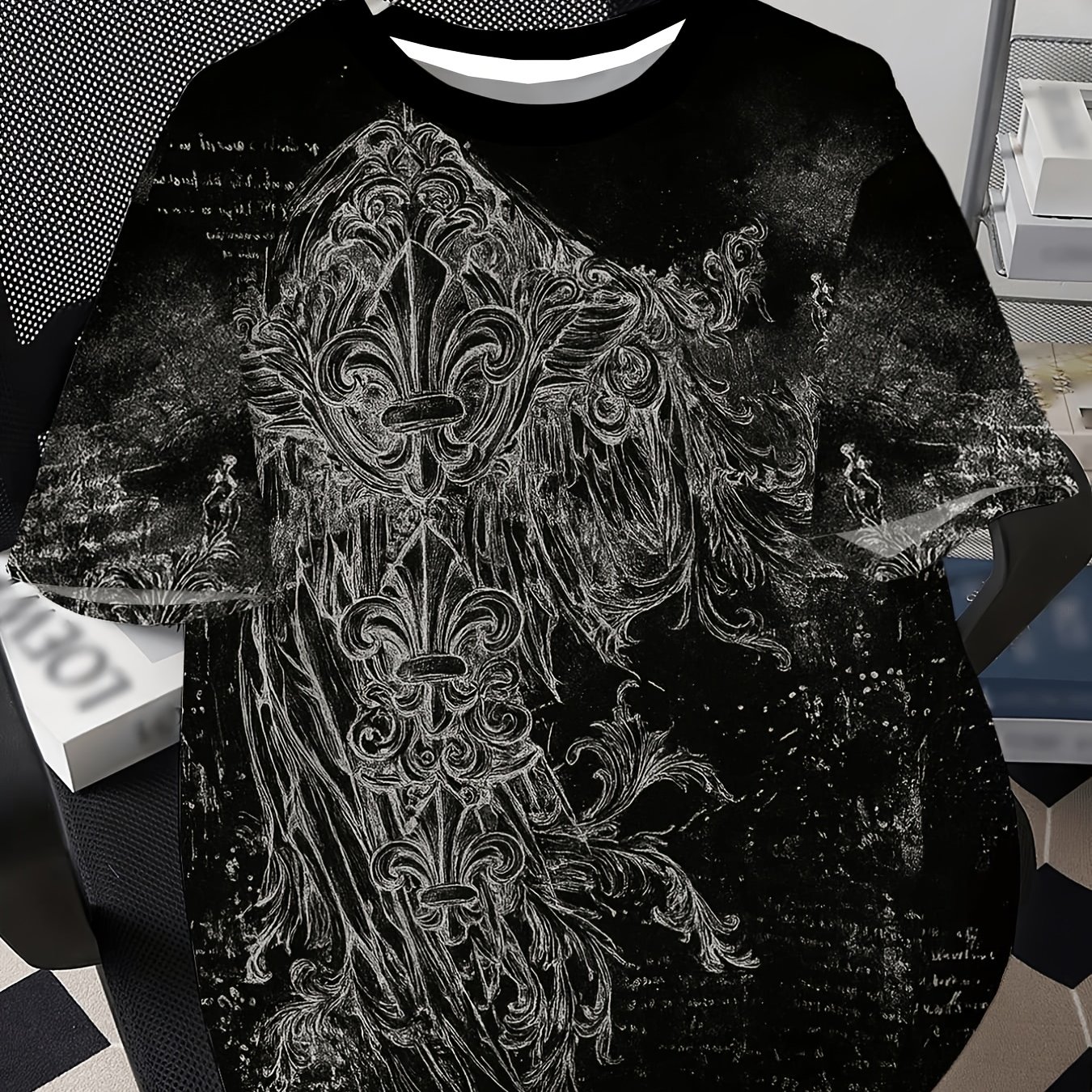 TEMU [print Design-not Textured] Plus Size Men's Short Sleeve T-shirt, Men's Retro Baroque Pattern Short Sleeve T-shirt Trendy Gothic Style Dark
