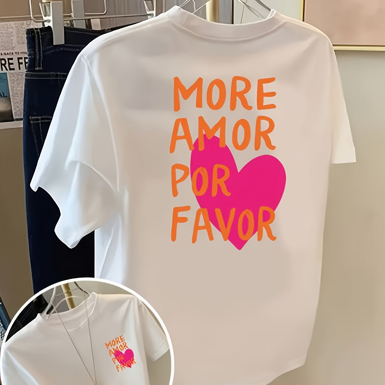 Women's T-shirt - Pattern Pink Heart Print Short Sleeve Top