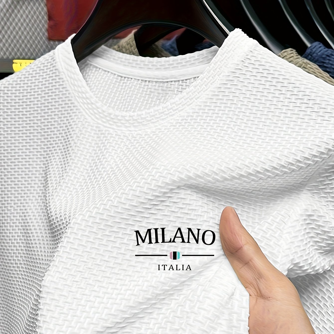 Image of Obm Print Men's Short Sleeve Crew Neck T-shirt, Business Casual Comfortable Top, Suitable For Tennis Training And Summer Outdoor Wear