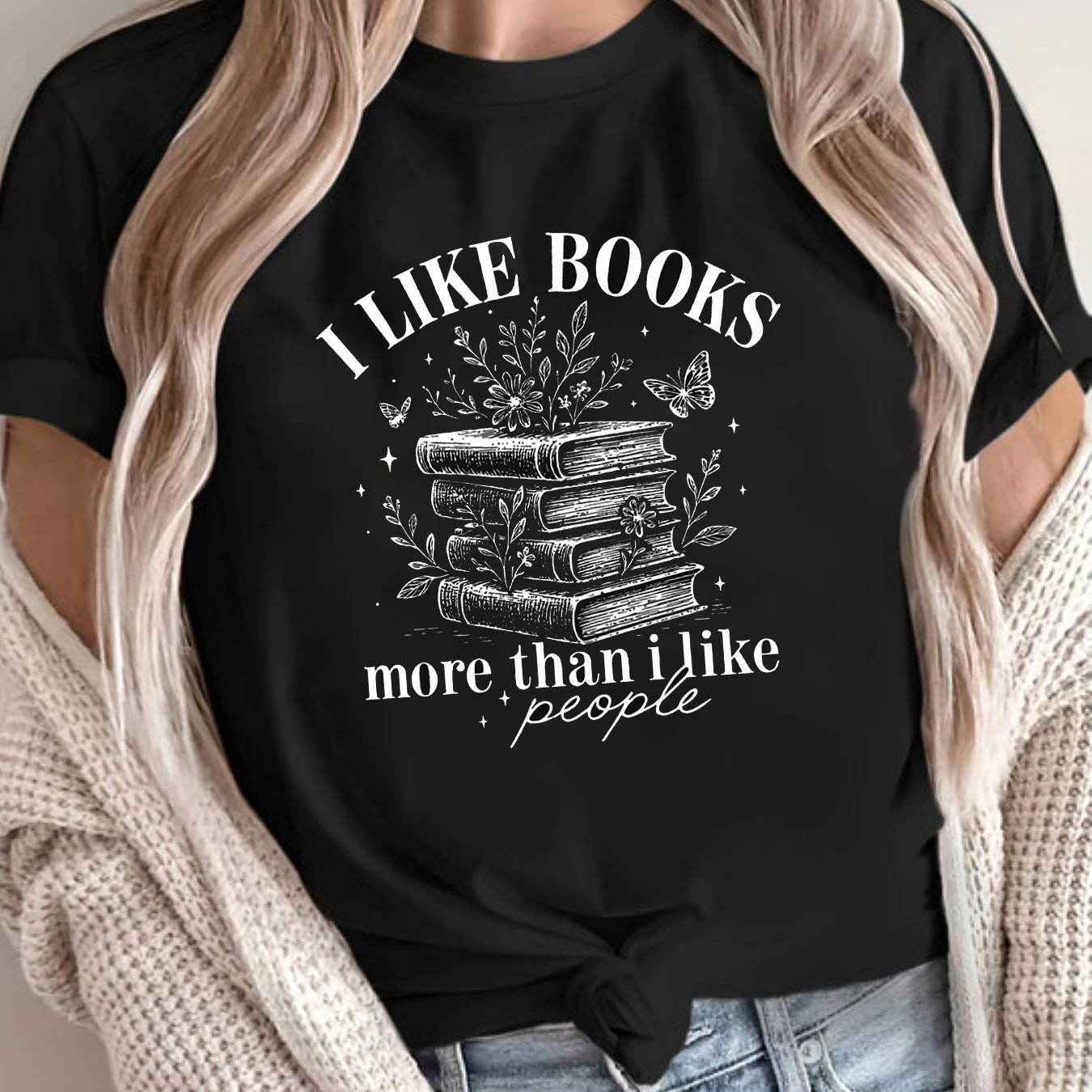 TEMU Plus Size, I Like Books I Graphic Print Plus Size Women's T-shirt, Short Sleeve Crew Neck Casual Top For Summer & Spring, Women's Clothing