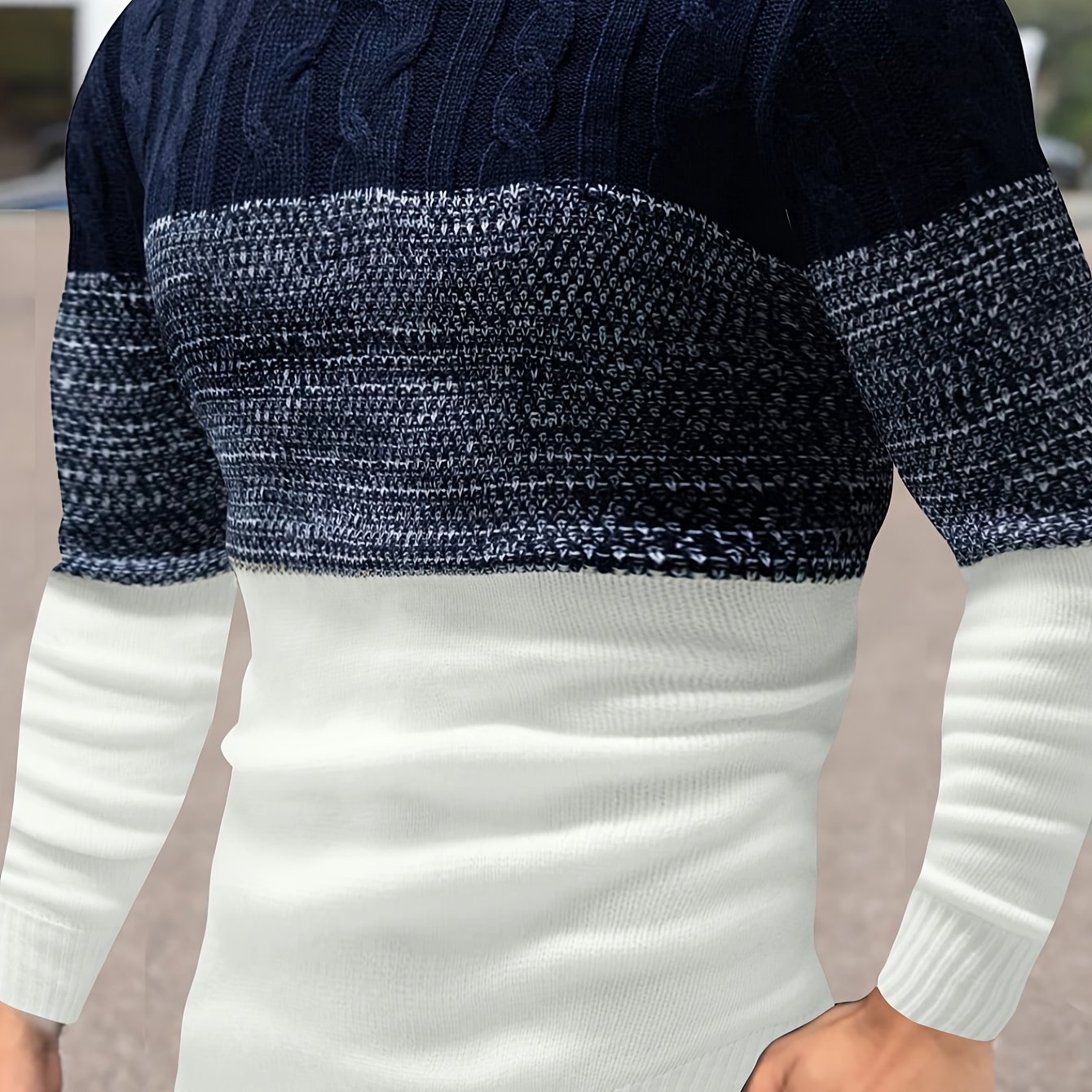 Men's Color-block Spliced Crew Neck Casual Knit Pullover