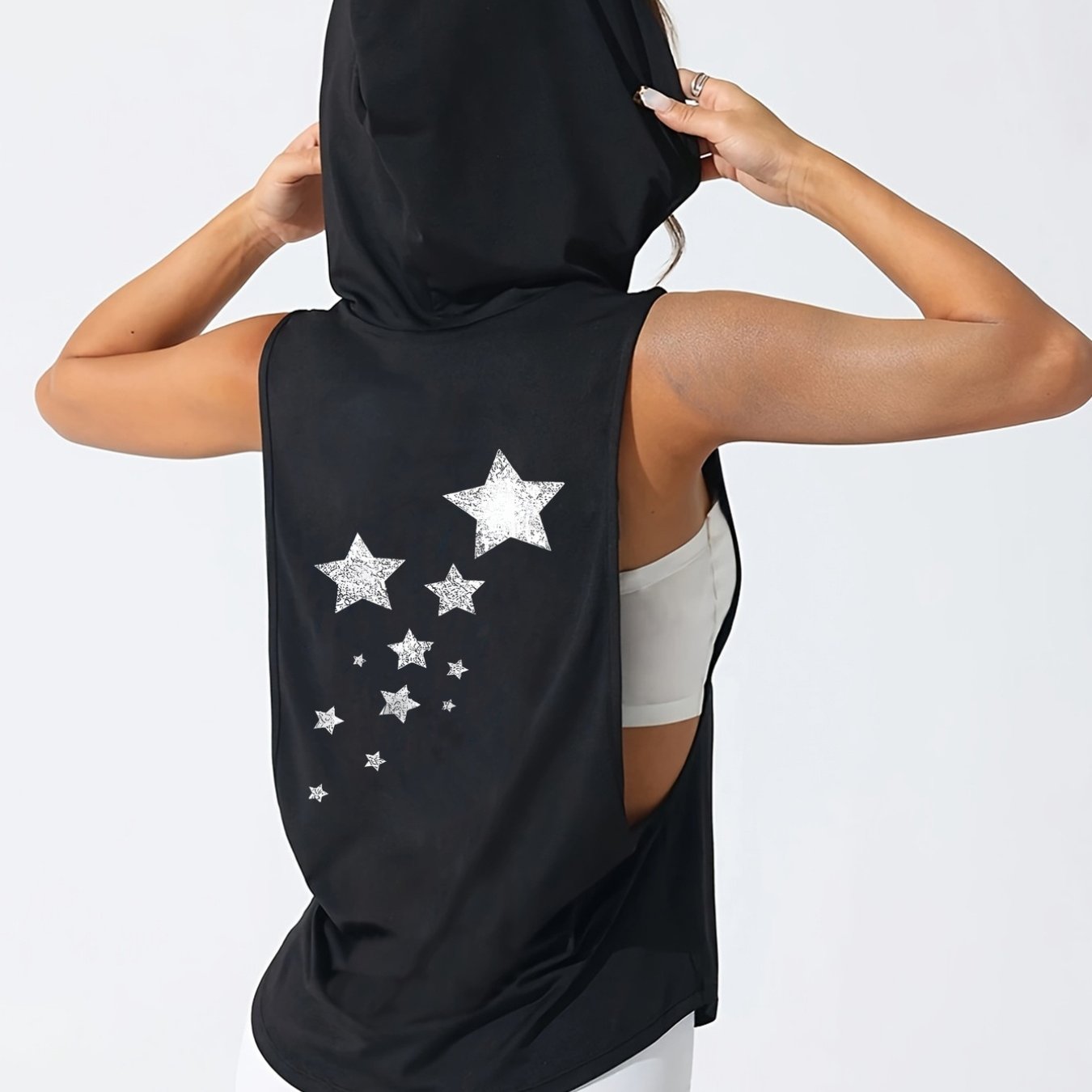 TEMU Ladies' Athletic Sleeveless Hoodie Featuring Pattern And A Starry Sky Theme Print. This New Loose-fitting Sportswear Is Perfect For Casual And