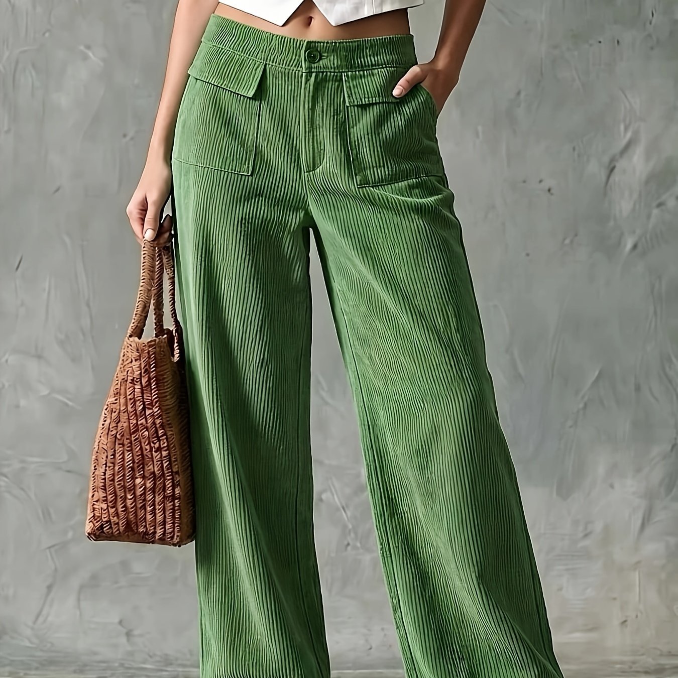 TEMU Autumn Winter Retro Corduroy Double Pocket Straight Long Zllz