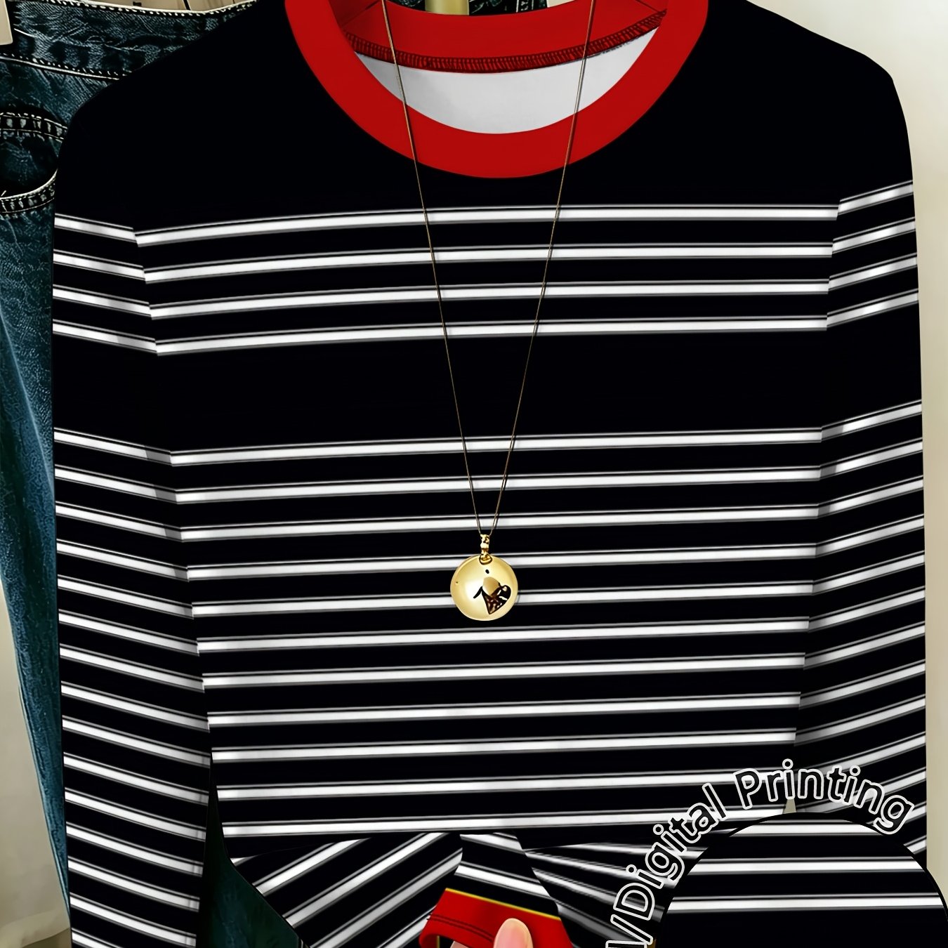 TEMU Fashion Striped Women's Long-sleeve Shirt Simple All-match Sense Leisure Daily Wear Comfortable Breathable Trendy Item Suitable For Spring And