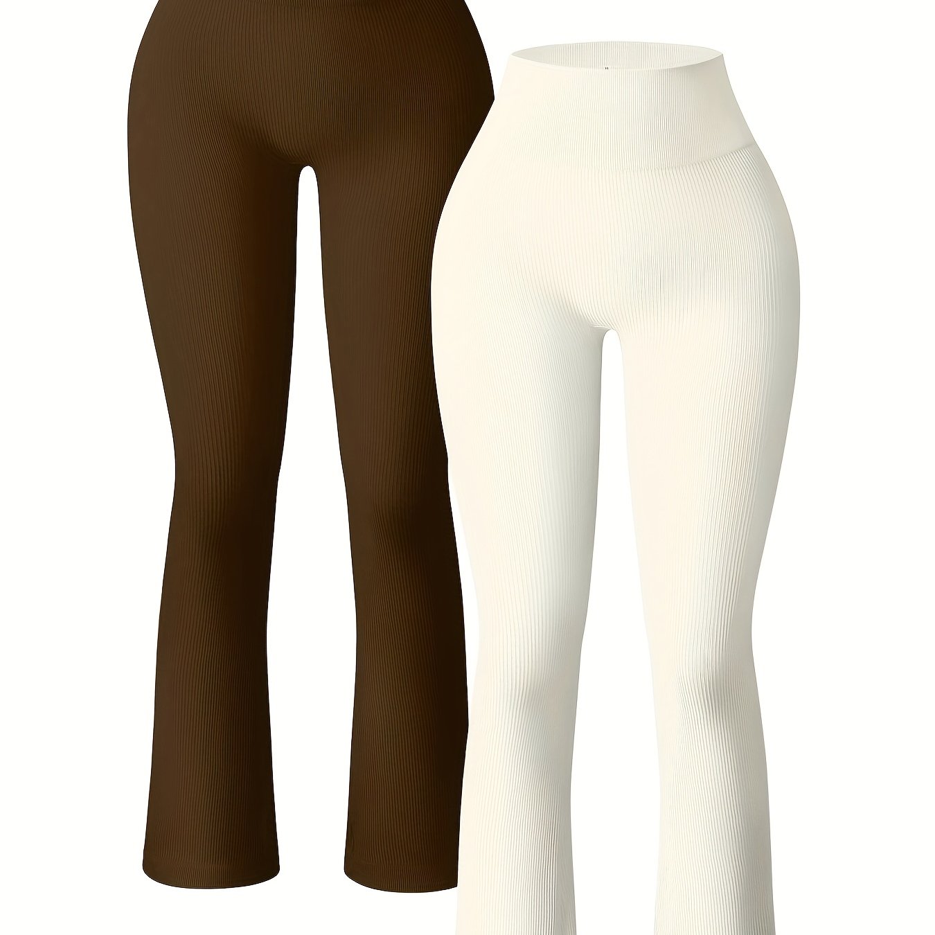 2pcs High Waisted Ribbed Flare Leggings
