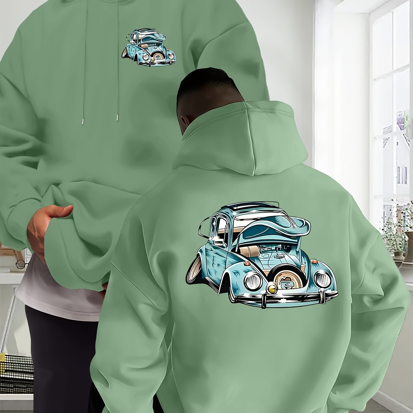 TEMU Cartoon Men's Autumn Winter Hoodie, Casual Daily Drawstring Hooded Sweatshirt With Print, Front Kangaroo Pocket, Unisex Top