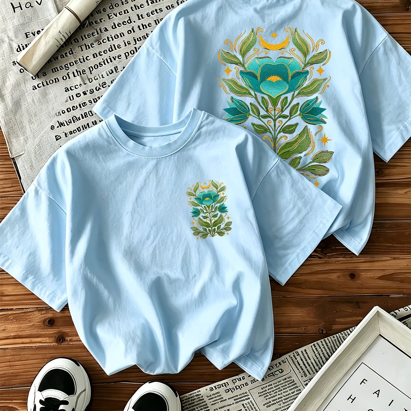 'boho T-shirt | Summer Loose 's Tee | Nature Inspired Botanical Print'