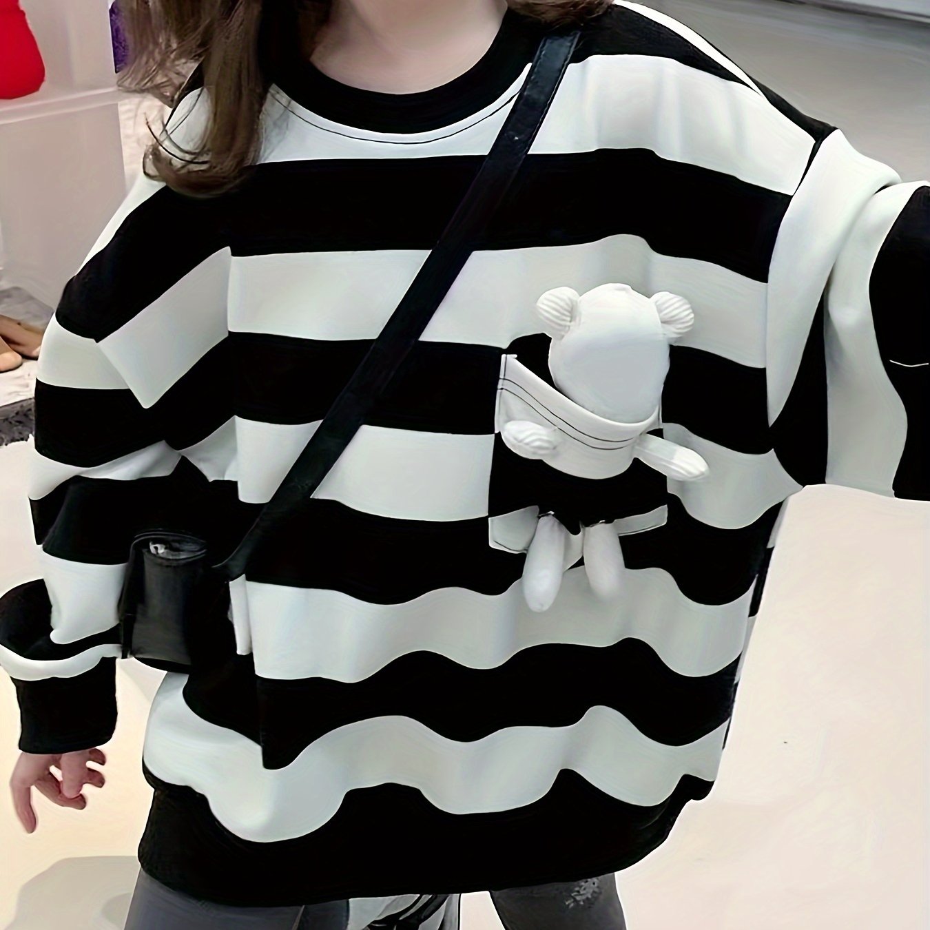 Image of Girls' Long Striped Sweatshirt - New Autumn/winter Fashionable Loose Kids' Casual Wear
