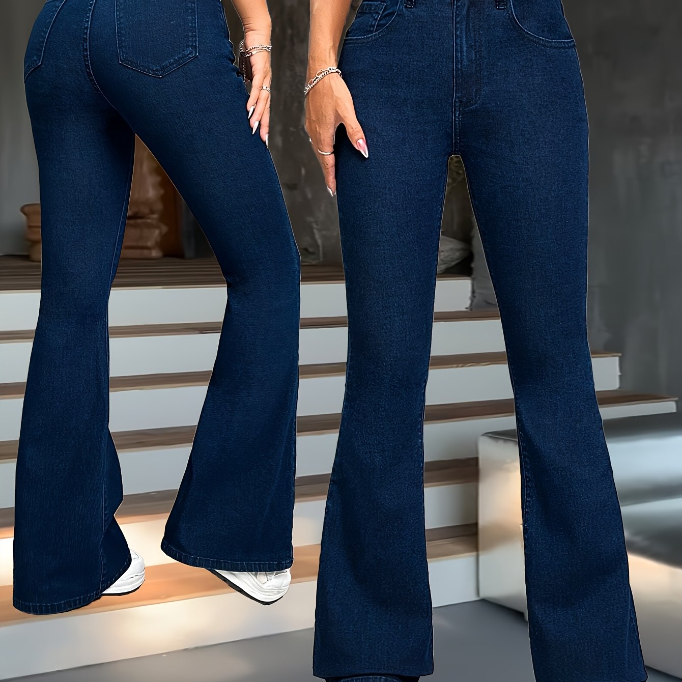 Image of Fashion Stretch Flare Pants Denim Jeans