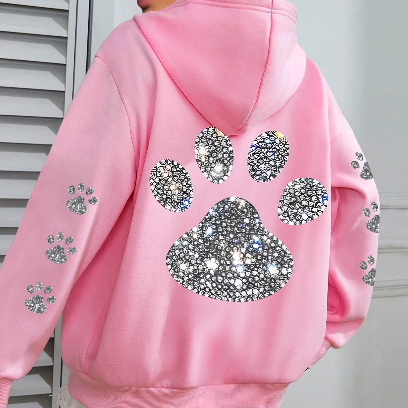 TEMU Plus Size - Plus Size - Plus Size Cat Claw Print Hoodie, Casual Long Sleeve With Pocket Hooded Sweatshirt For Winter And Fall, Designed For