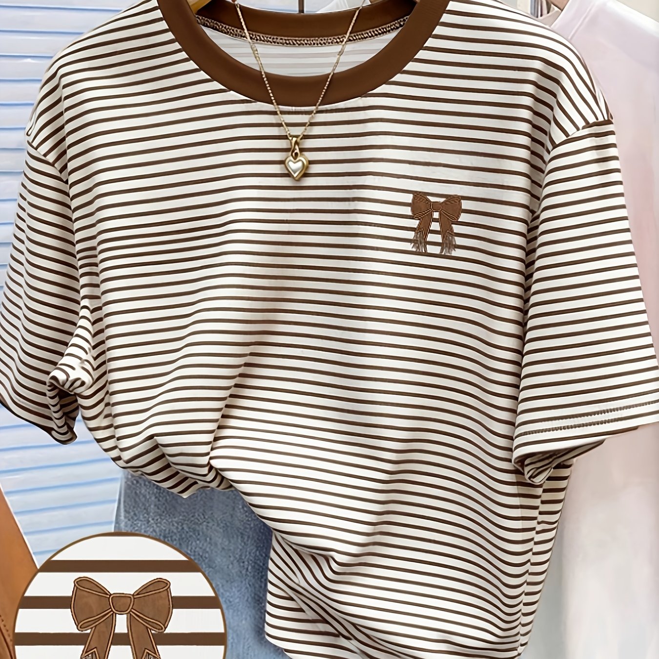 TEMU New Cross-border Fashion Casual Striped Short-sleeve Round-neck T-shirt For Women