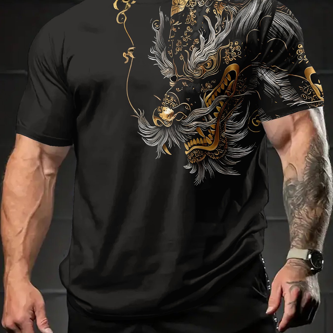 TEMU The Perfect Companion For Sports, Men's With A Dragon Design In Golden Accents - Lightweight For Summer Workouts, Casual Wear, And Formal