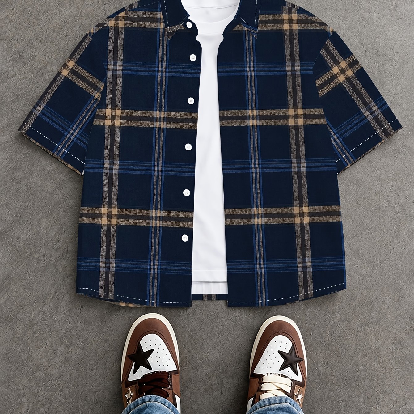 TEMU Men's Printed Cropped Short Shirt, Summer Casual Versatile Top For Daily Wear, Casual Outdoor Printed Fashion Cropped Shirt