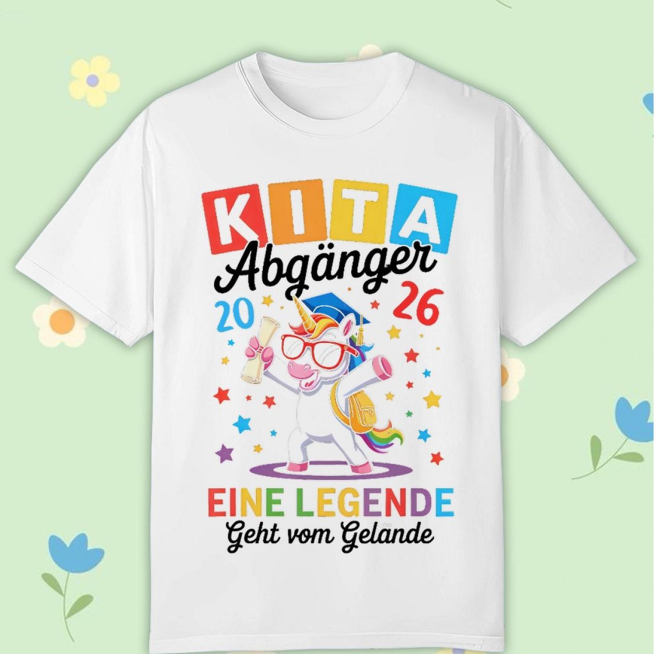 Image of Kita Abgaenger 2026 Einhorn Kindergarten Abschluss T-shirt Comfortable Casual Crew Neck Tee For Boys And Girls T Shirt, 200g
