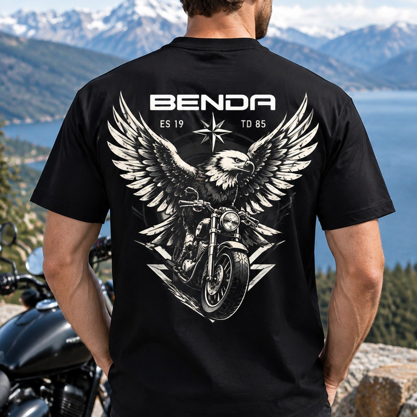 Image of Ice Object Nineteen To 5 Motorcycles Winged Engine Men's Back Print T-shirt Unisex Tee