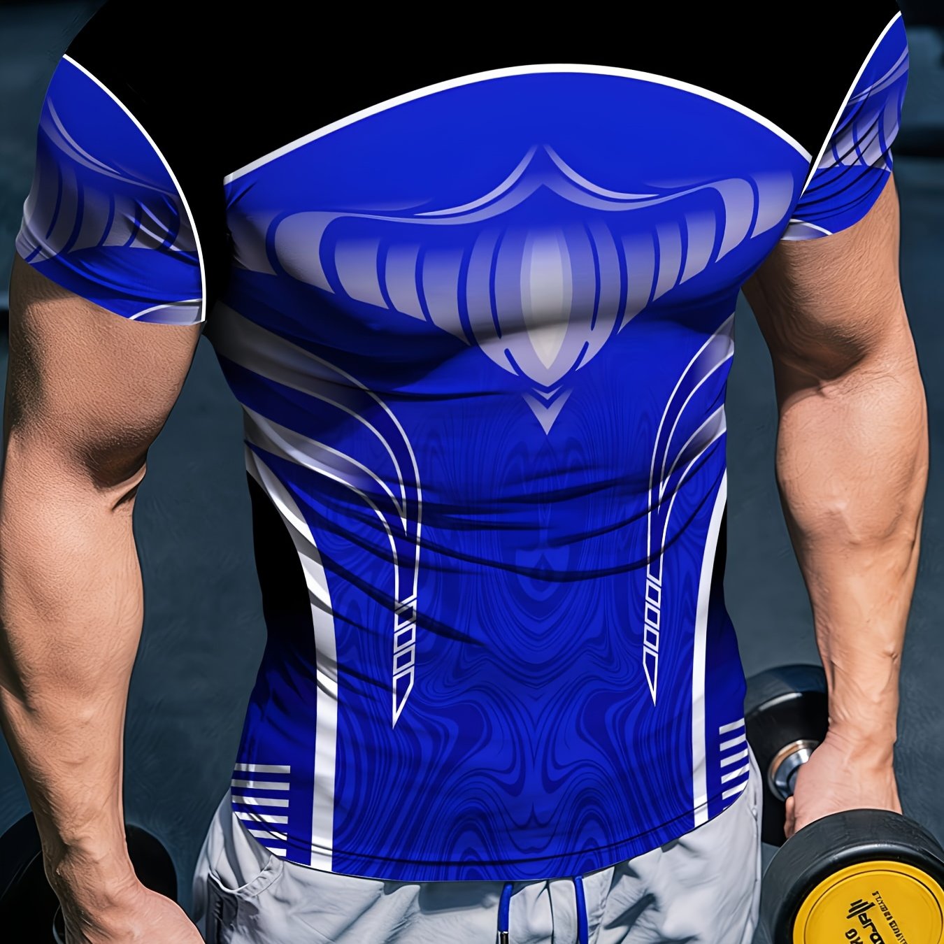 TEMU Blue-black Armor Men's Body-hugging Training Base Layer, Compression Base Layer, [printed Design â Not Textured] Printed T-shirt, Breathable,